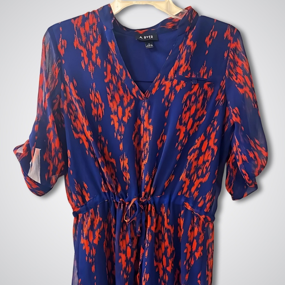 A. Byer Midi Dress - Size S - Navy & Coral Print - Excellent Condition